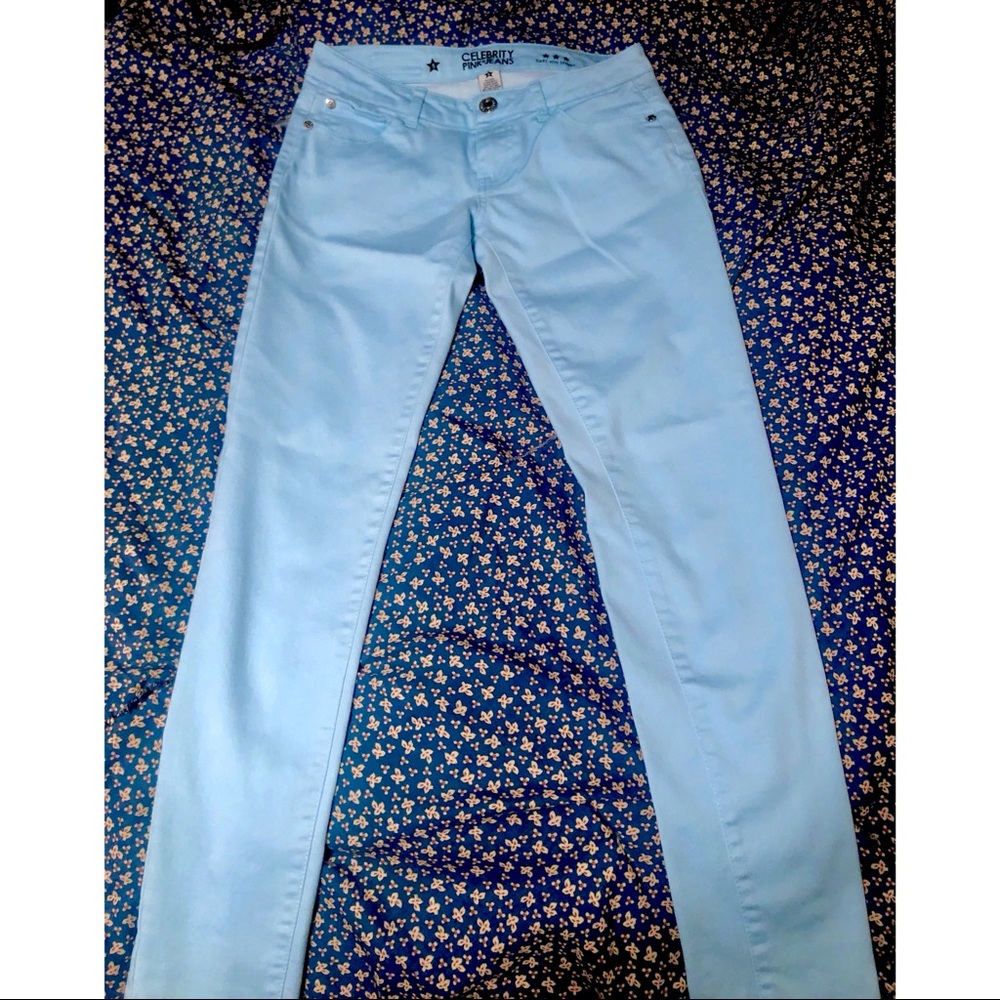 👖 Celeb Pink Aquamarine Blue Skinny Jeans ⭐️ - Picture 1 of 4